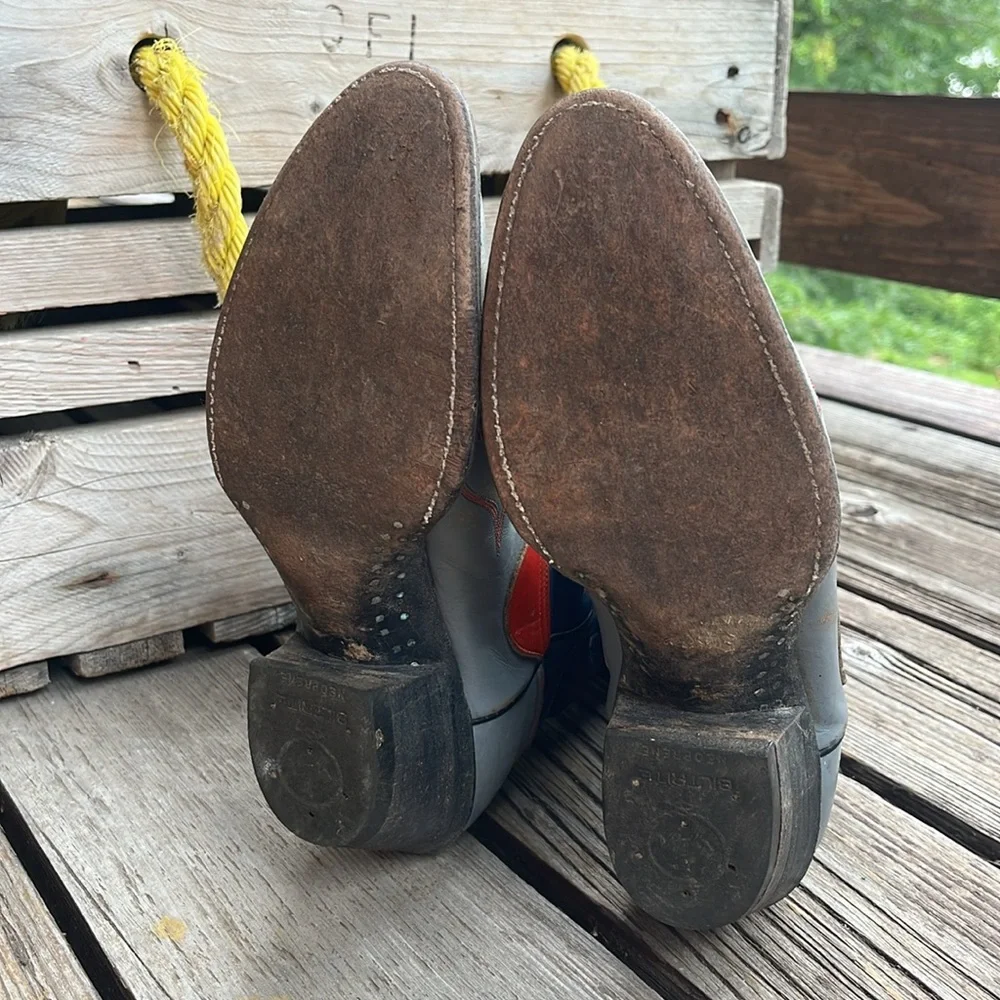 Vintage Laramie Handmade Western Boots Tri Color Red Blue Gray Leather Size 7 - Picture 15 of 17